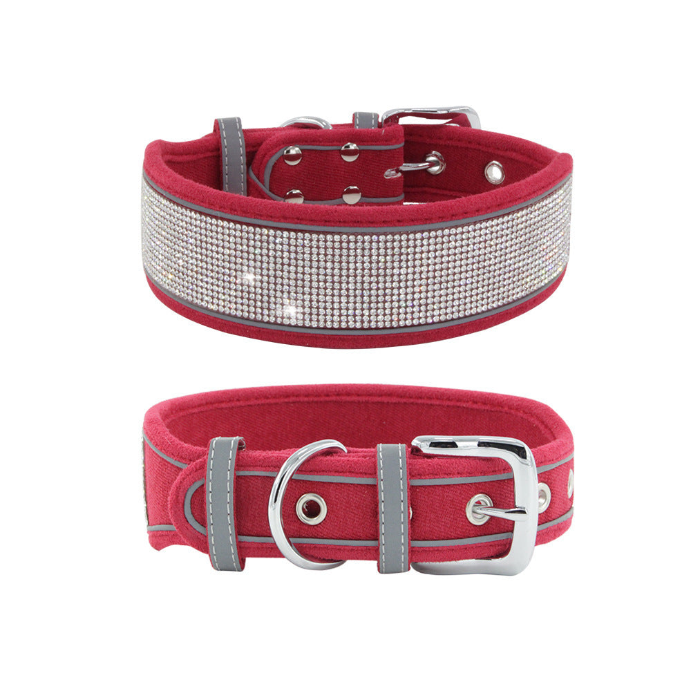 Suede Reflective Rhinestone Dog Collar with Rope