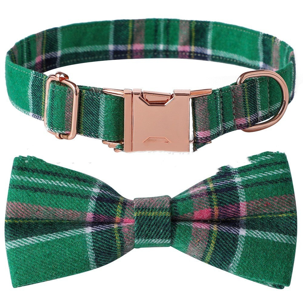 Ondaum Plaid Bow Dog Collar with Metal Buckle – British Style, Durable, and Adjustable