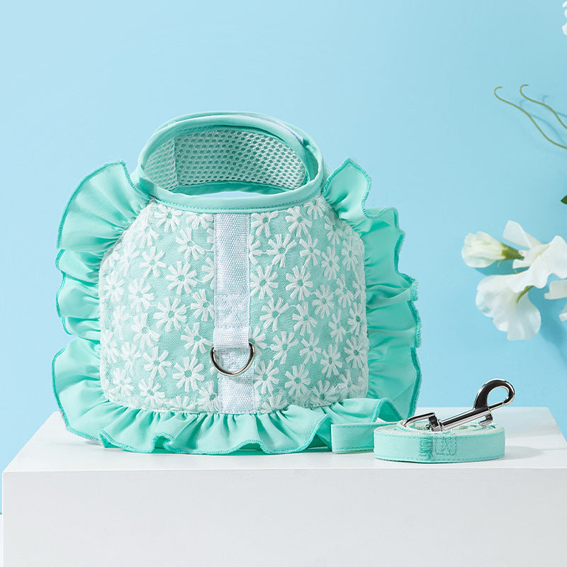 Spring Pet Outgoing Little Daisy Embroidery Traction Strap Chest Strap