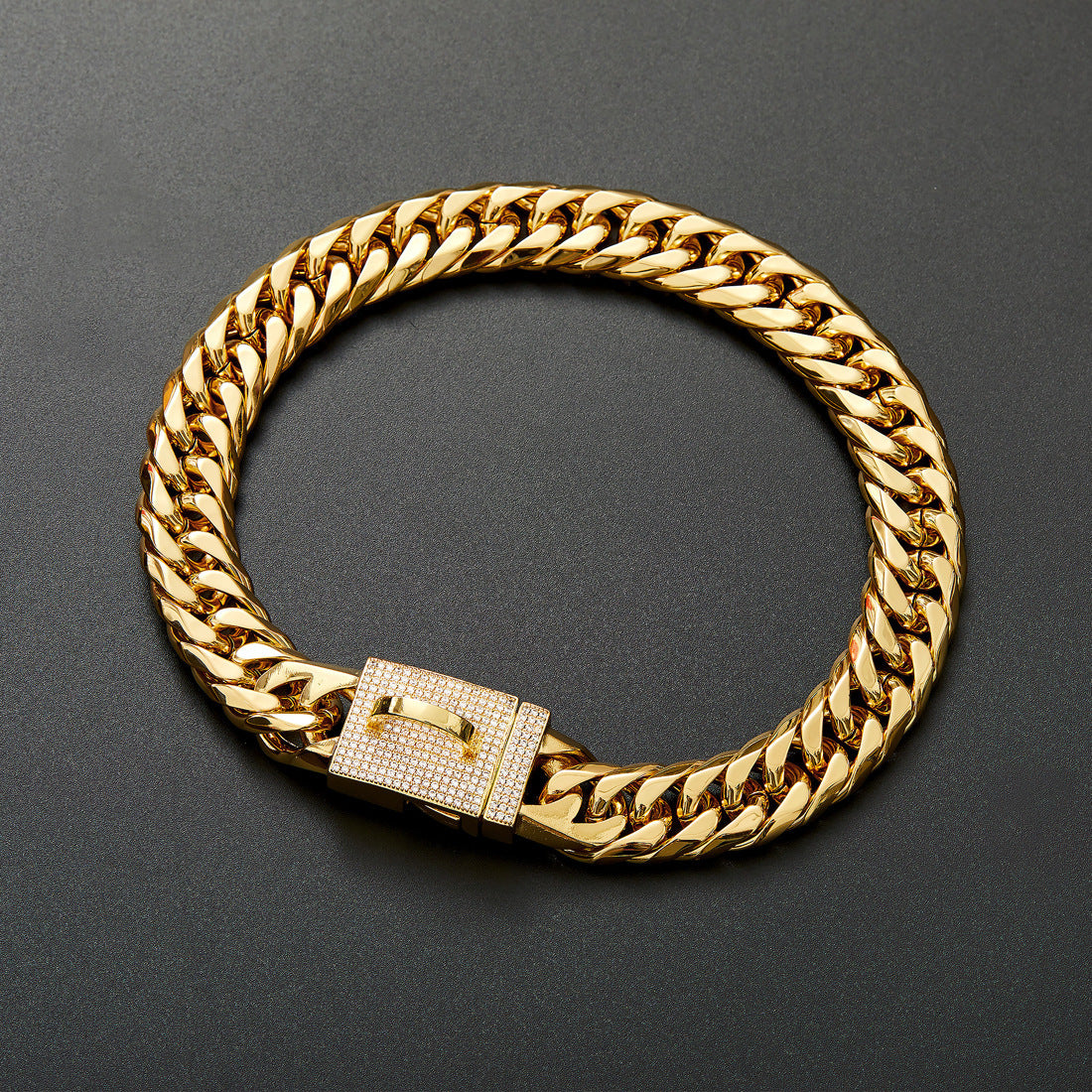 Stainless Steel Double Woven Chain Golden Dog Necklace
