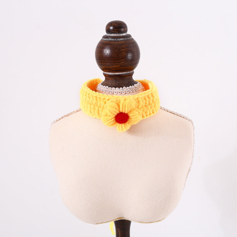 Pet Hand Knitted Wool Cherry Flower Bow Adjustable Cat Dog Cole Duck Collar Accessories Gift Box