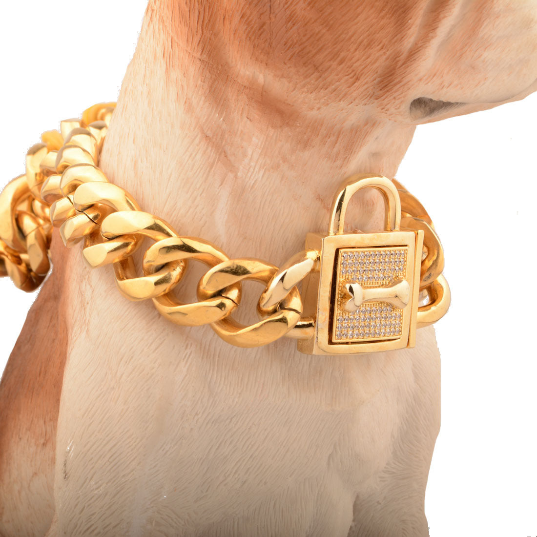 19Mm New Titanium Steel Stainless Steel P Chain Golden Steel Color Six-Sided Grinding Micro-Inlaid White Diamond Button Dog Chain Enough Collar