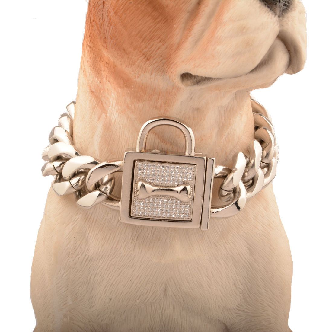 19Mm New Titanium Steel Stainless Steel P Chain Golden Steel Color Six-Sided Grinding Micro-Inlaid White Diamond Button Dog Chain Enough Collar