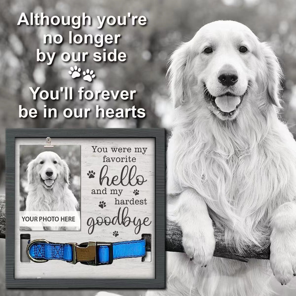 Ondaum Wooden Pet Commemorative Plaque Dog Collar Photo Frame - Modern Simplicity Ornament