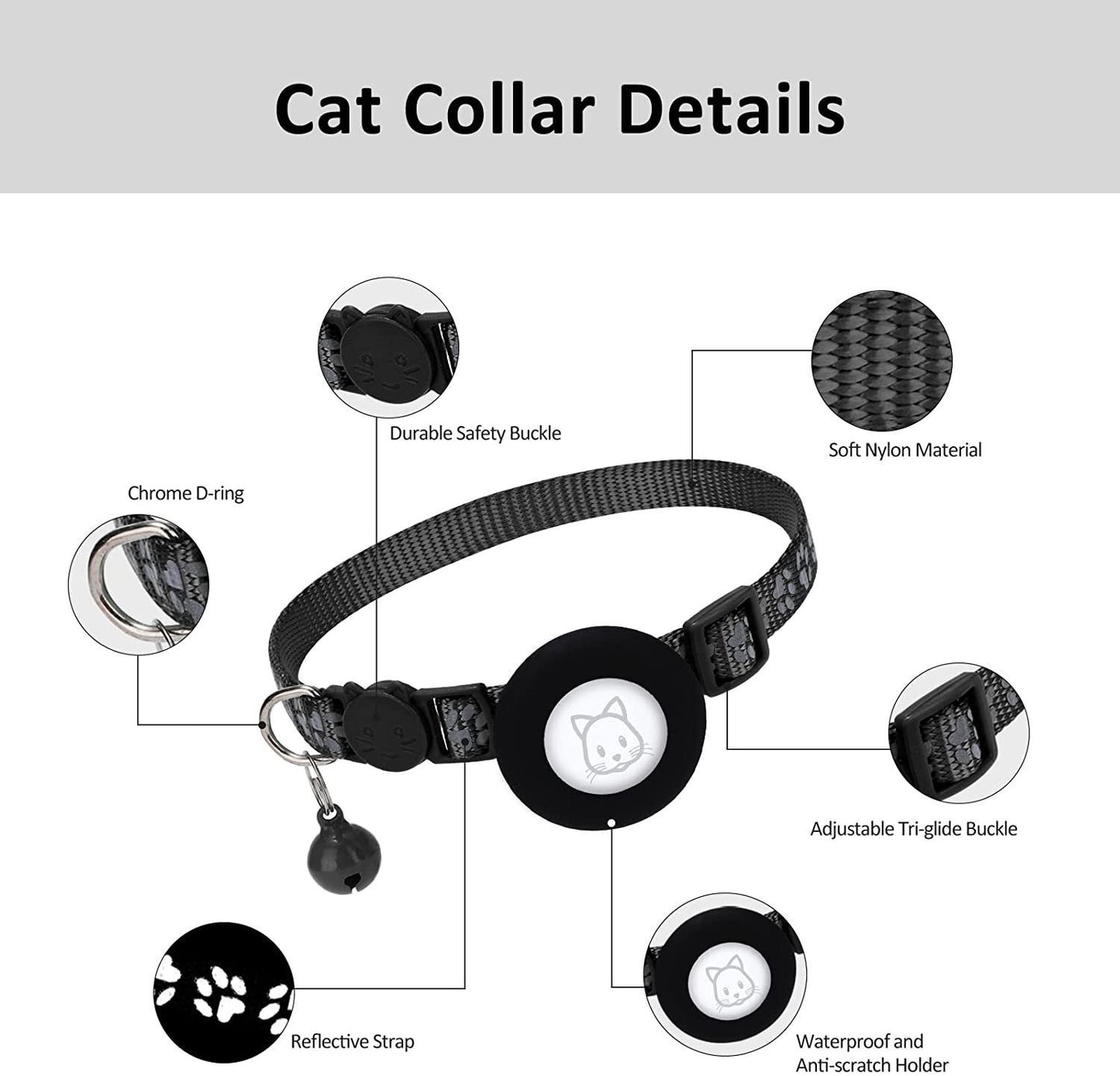 Pet Cat Footprints Reflective Collar With Bell