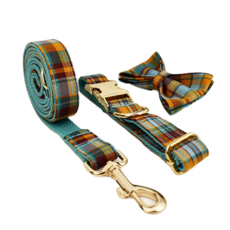 Green Plaid Plain Pet Collar