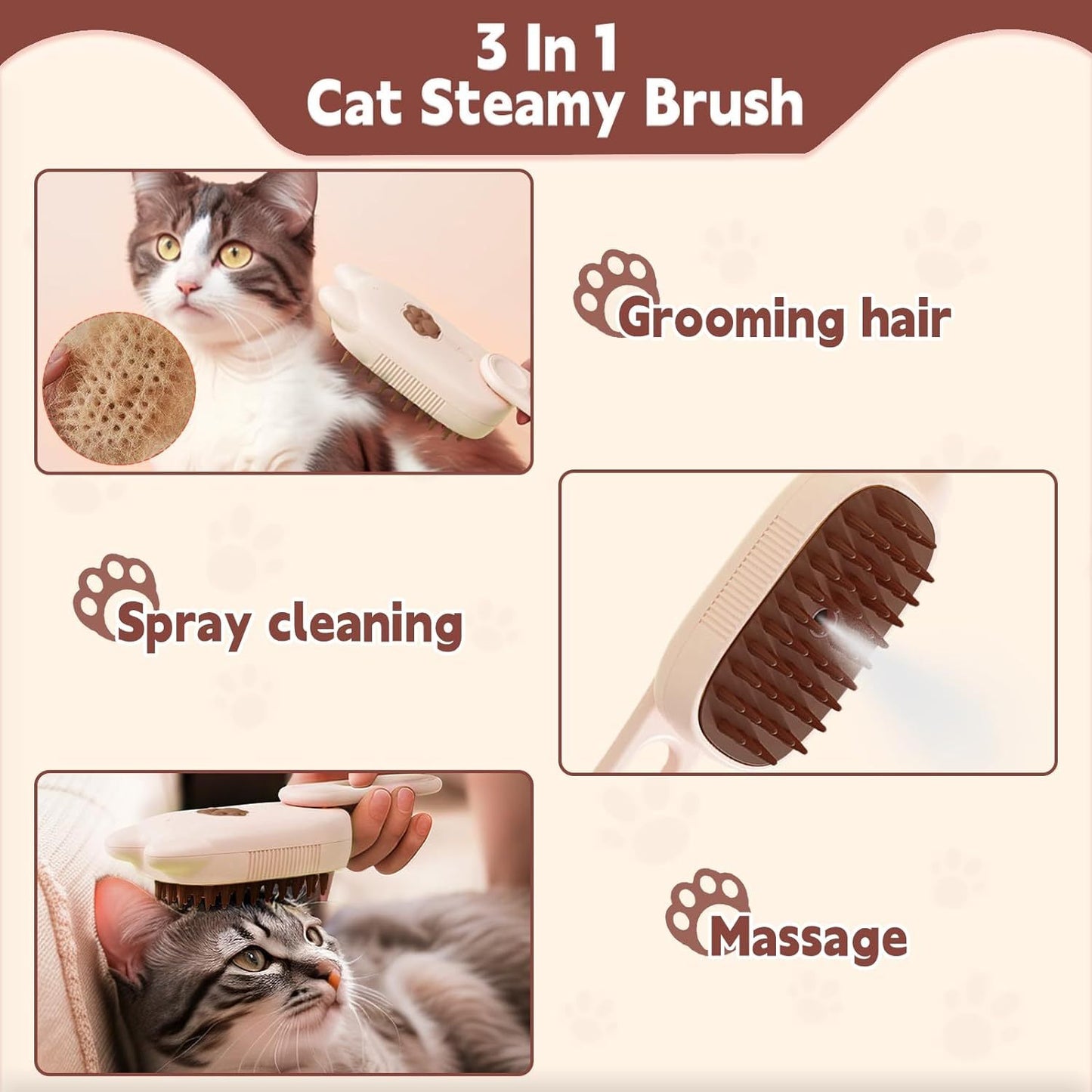 Innovative 3 In 1 Pet Steam Brush Shedding Massage And Grooming In One Perfect For Dogs And Cats Short And Long Hair Static Flying Hair Remover And Water Sprayer