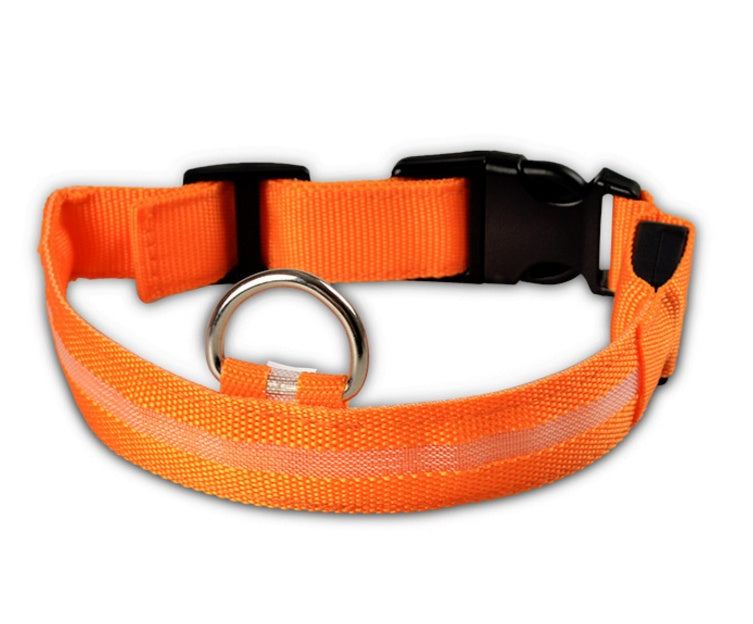 Adjustable LED Dog Collar - Nylon, Glow-in-Dark, USB/Battery Options