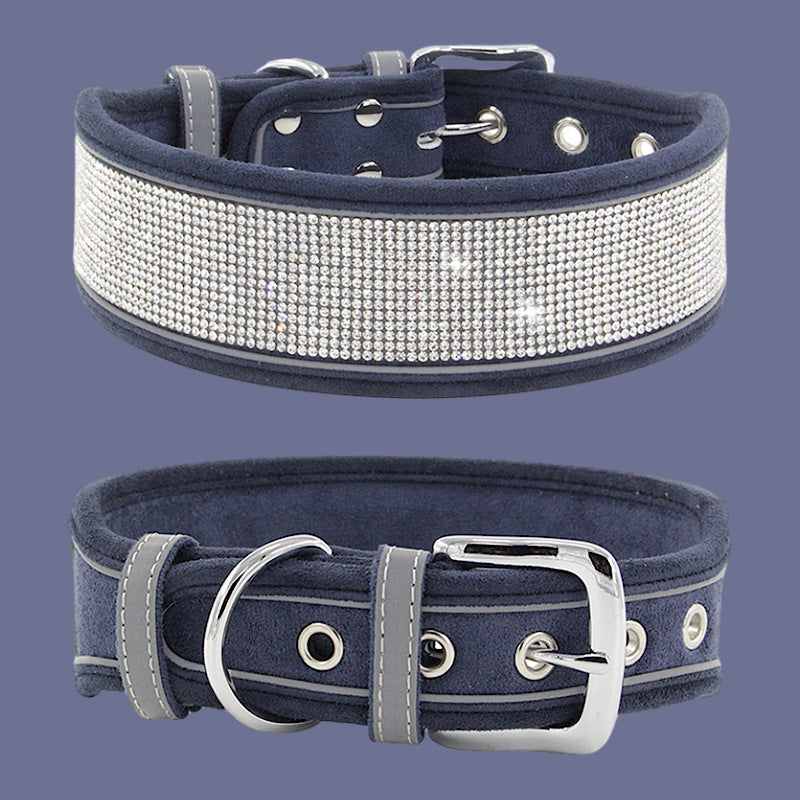 Suede Reflective Rhinestone Dog Collar with Rope