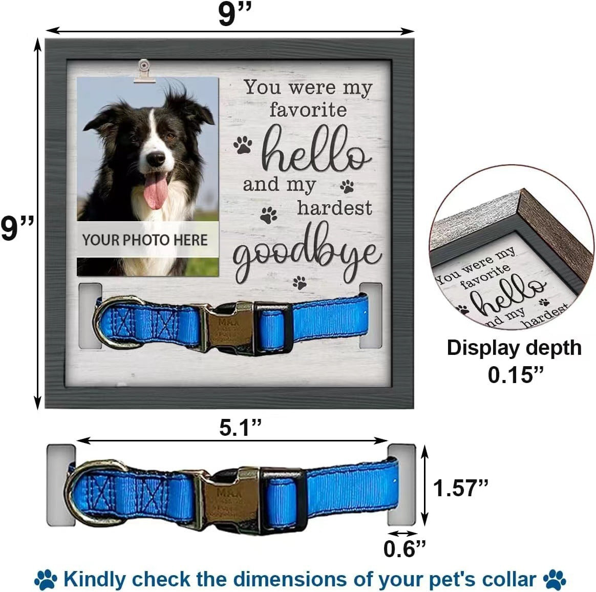 Ondaum Wooden Pet Commemorative Plaque Dog Collar Photo Frame - Modern Simplicity Ornament