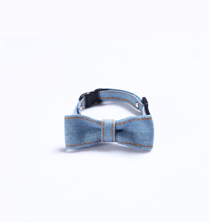Pet denim bow tie collar for cats and dogs adjustable tie
