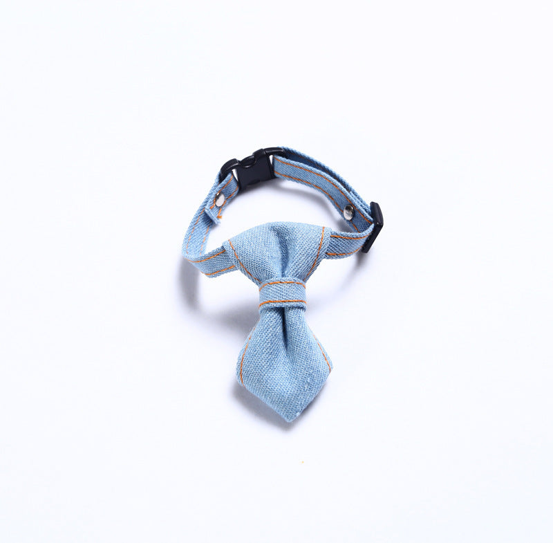 Pet denim bow tie collar for cats and dogs adjustable tie
