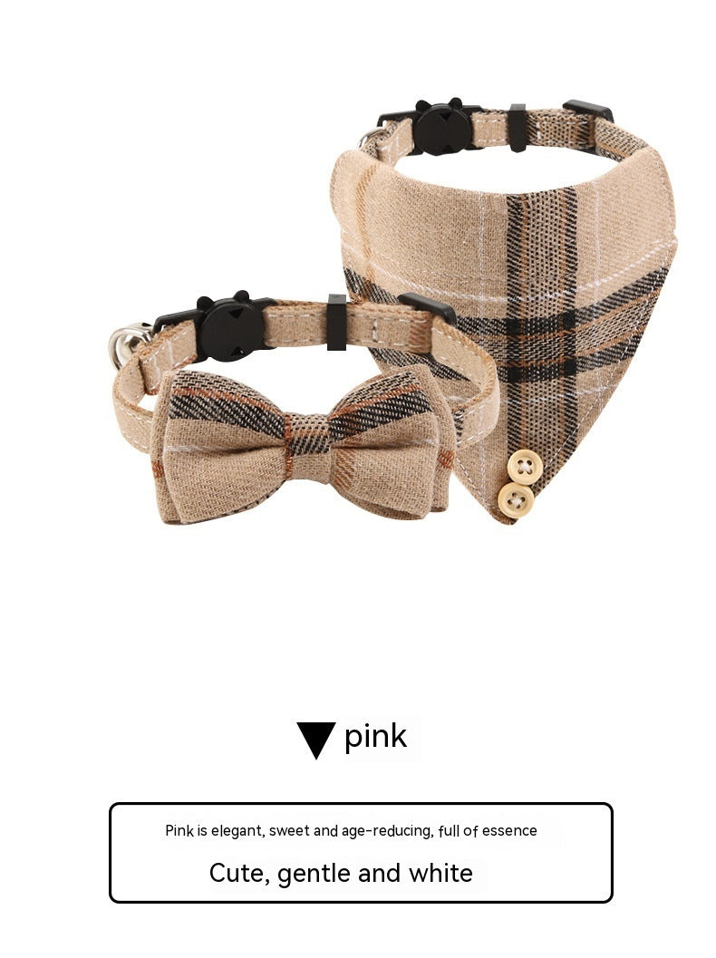 Ondaum Plaid Cloth Cat Collar – Stylish, Adjustable, and Comfortable for Year-Round Use