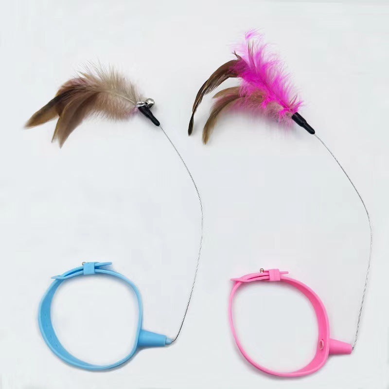 Adjustable Cat Collar with Feather Teaser Wand & Bell
