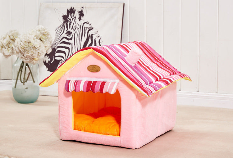 Foldable Striped Pet Bed & House