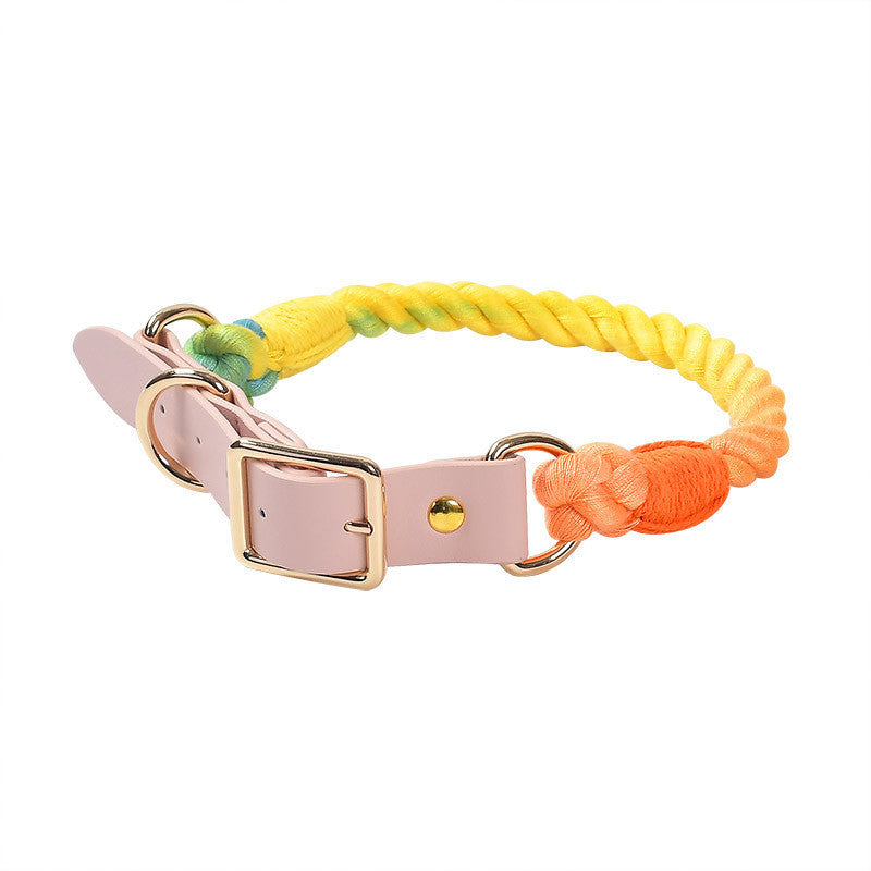 Hand Woven Cotton Rope Leather Pu Collar Pet Collar