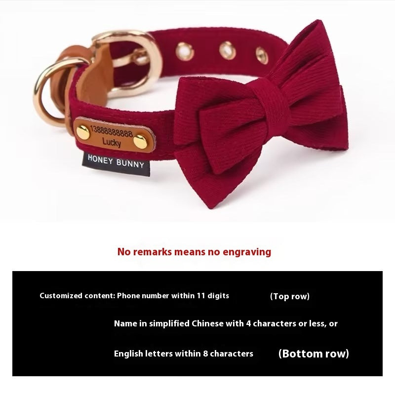 Ondaum Leather Bowknot Dog Collar with Hand Holding Rope – Stylish Pet Accessory with Alloy Details