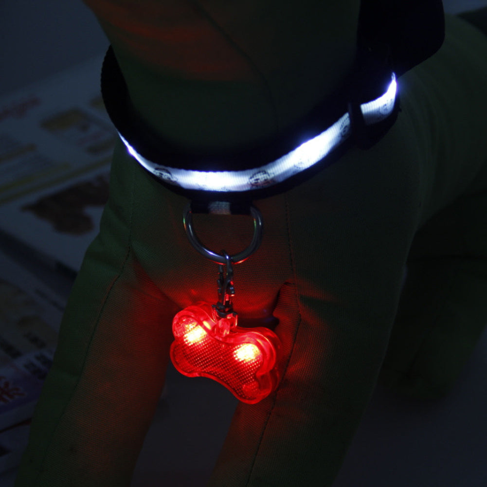 New LED Dog Bone Shape ID Tag Pet Safety Collar Pendant
