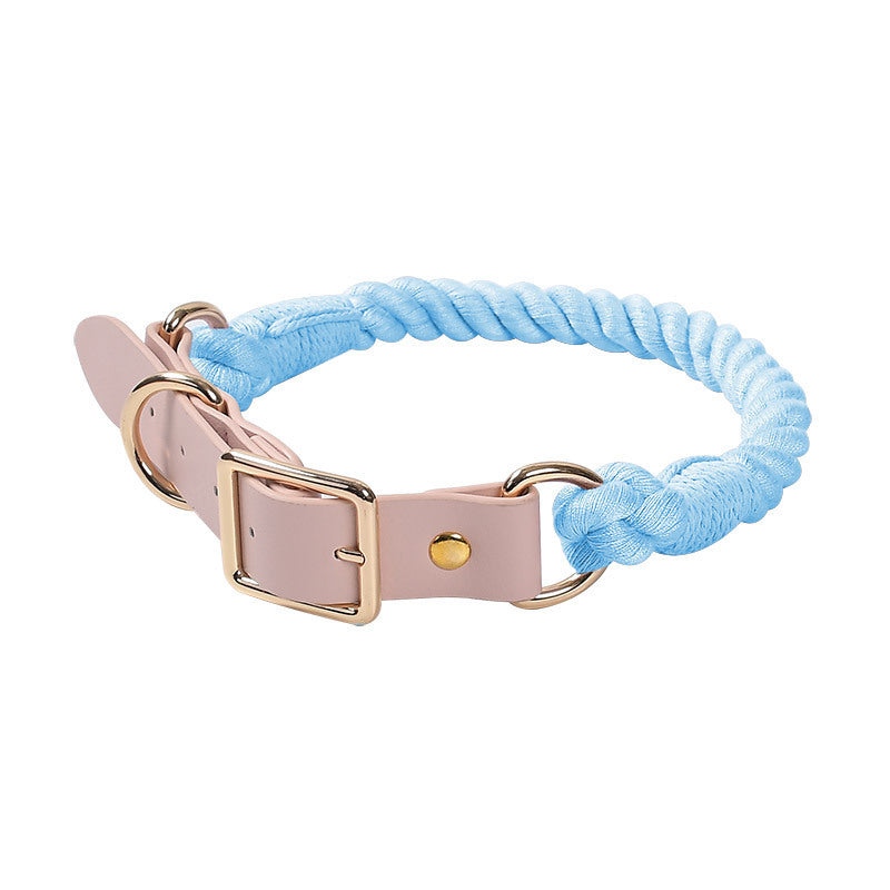 Hand Woven Cotton Rope Leather Pu Collar Pet Collar