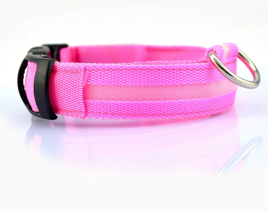 Adjustable LED Dog Collar - Nylon, Glow-in-Dark, USB/Battery Options