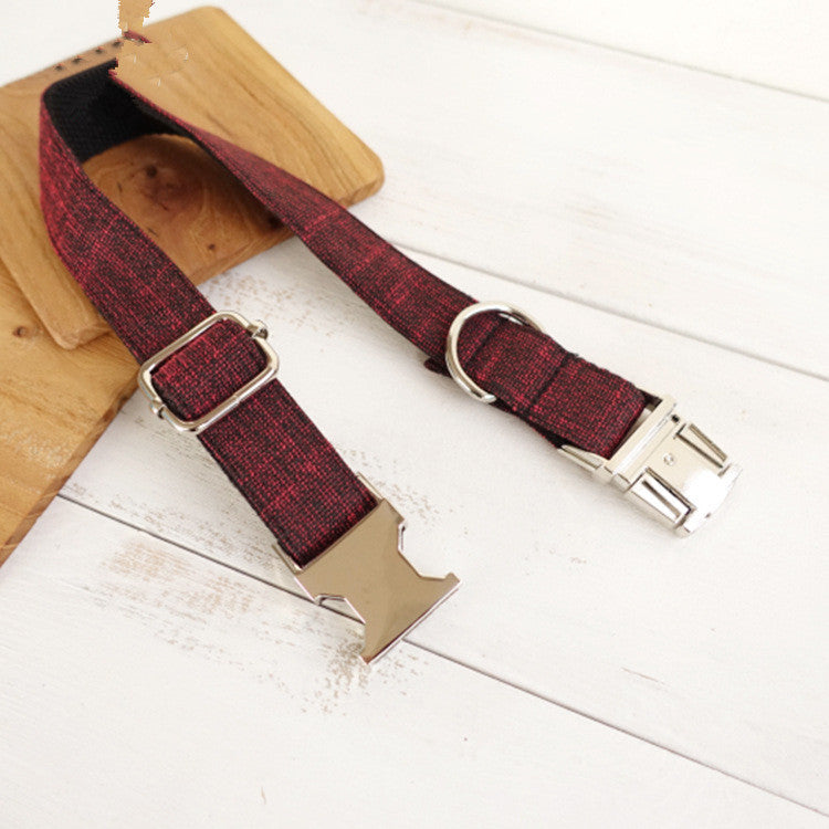 Red Canvas Dog Collar With Metal Buckle Pattern