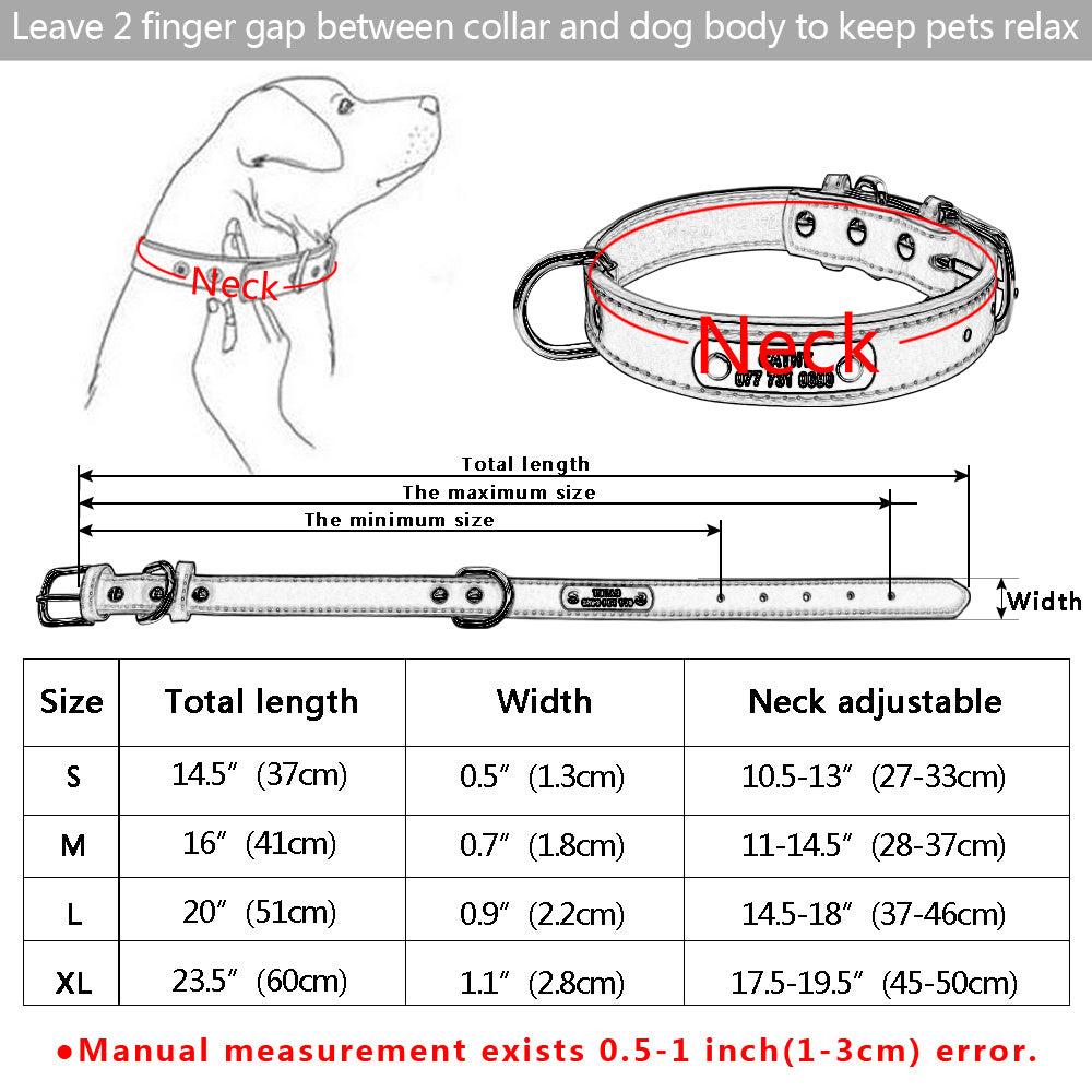 Grote Duurzaam Gepersonaliseerde Halsband PU Leer Gevoerde Pet ID Halsbanden Aangepast voor Kleine Medium Grote Honden Kat 4 Size