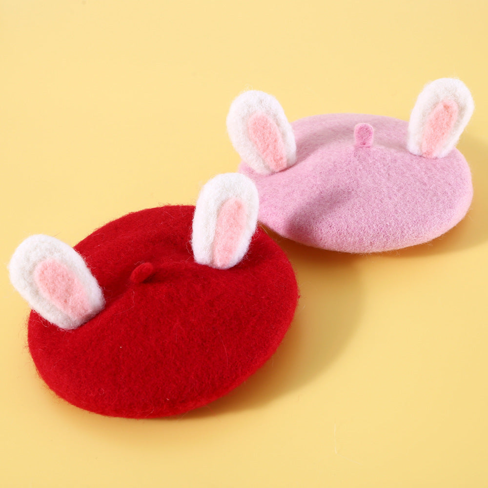 Stylish Wool Cat Hat with Rabbit Ears