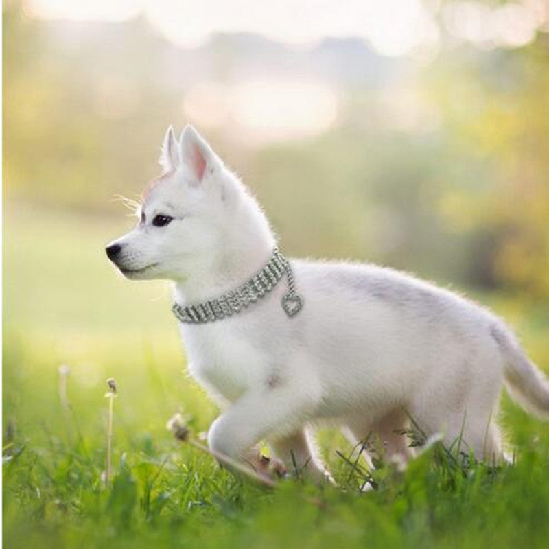 Four-row Rhinestone Pet Collar Dogs And Cats Heart-shaped Chain