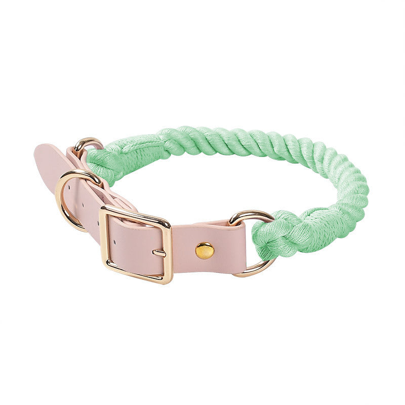 Hand Woven Cotton Rope Leather Pu Collar Pet Collar
