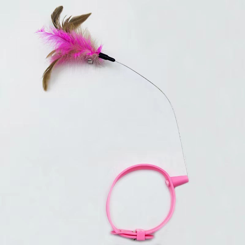 Adjustable Cat Collar with Feather Teaser Wand & Bell