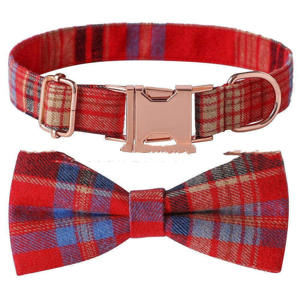 Ondaum Plaid Bow Dog Collar with Metal Buckle – British Style, Durable, and Adjustable