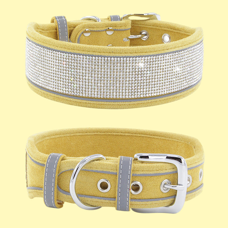 Suede Reflective Rhinestone Dog Collar with Rope