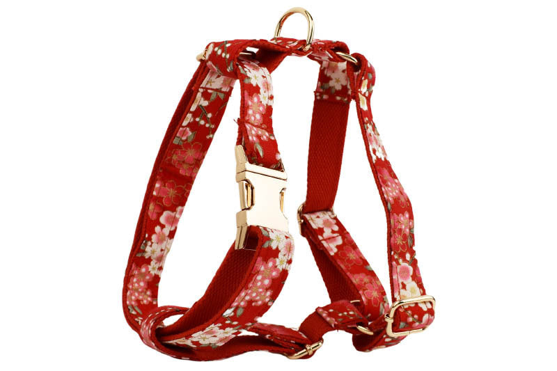 Japanese Floral Dog Collar Alloy Buckle Hand Holding Rope Pet Collar