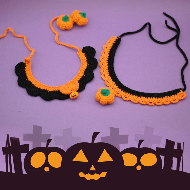 Cat Dog Halloween Hand Crocheted Collar Adjustable Pet Photo Accessories