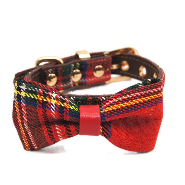 Red Plaid JK Series Bowknot Detachable Small Cat And Dog Universal Pet Collar