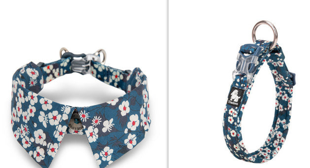 Ondaum Pet Fashion Personality Dog Collar with Bow Tie - Stylish Cotton Collar for Dogs in Floral Designs
