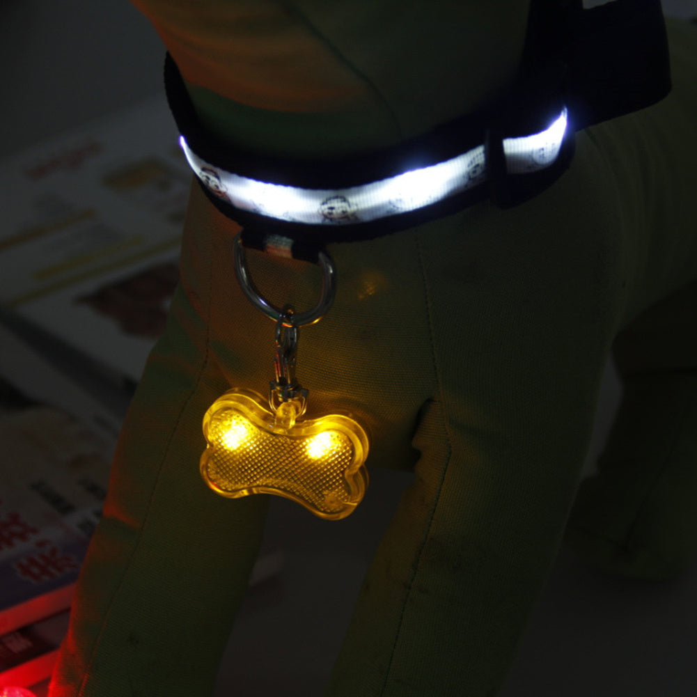New LED Dog Bone Shape ID Tag Pet Safety Collar Pendant