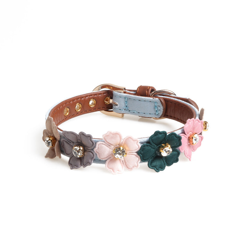 Pet Dog Flower Collar With Rhinestones