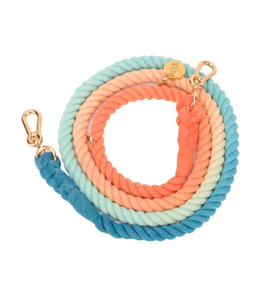 Multifunctional Rainbow Gradient Color Dog Traction Rope Collar Cotton Dog Walking Rope Hand-Woven Rope