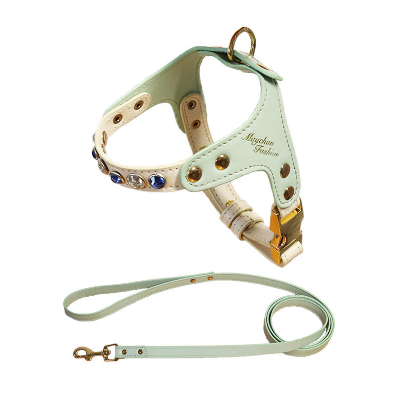 PU Leather Dogs And Cats Diamond Chest Back Suit