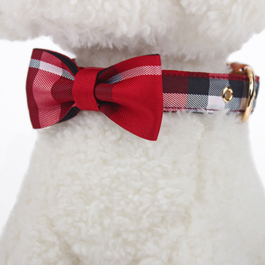 Leather Bow Pet Collar with Mesh Design