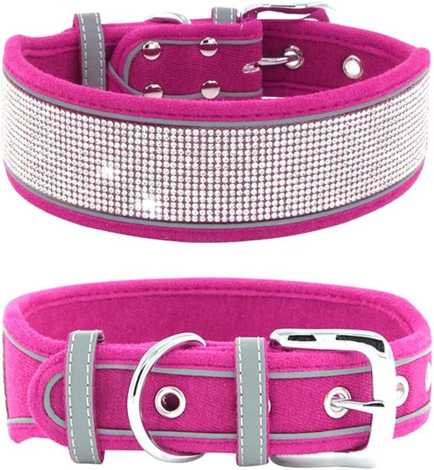 Suede Reflective Rhinestone Dog Collar with Rope