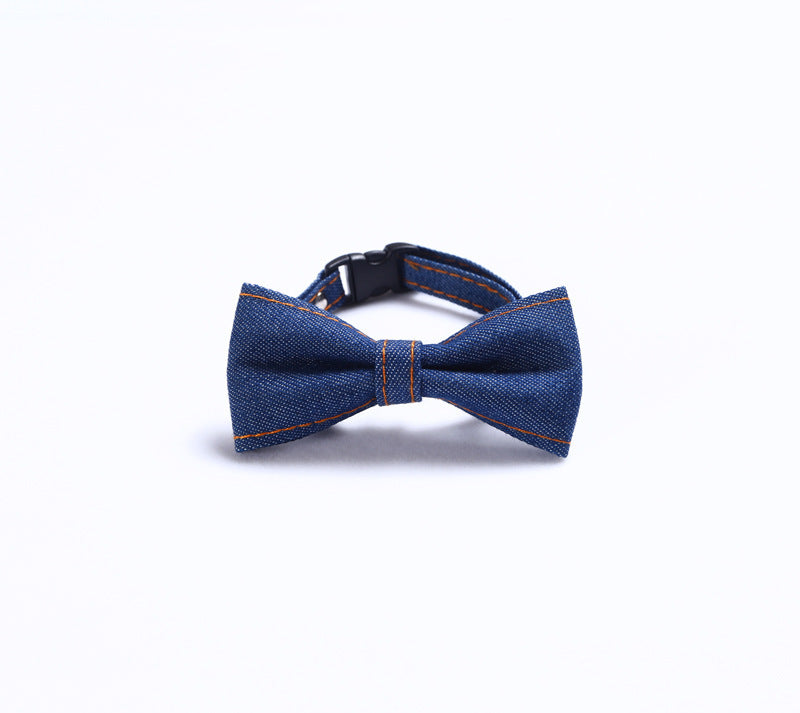 Pet denim bow tie collar for cats and dogs adjustable tie