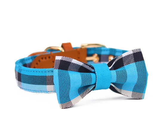 Leather Bow Pet Collar with Mesh Design