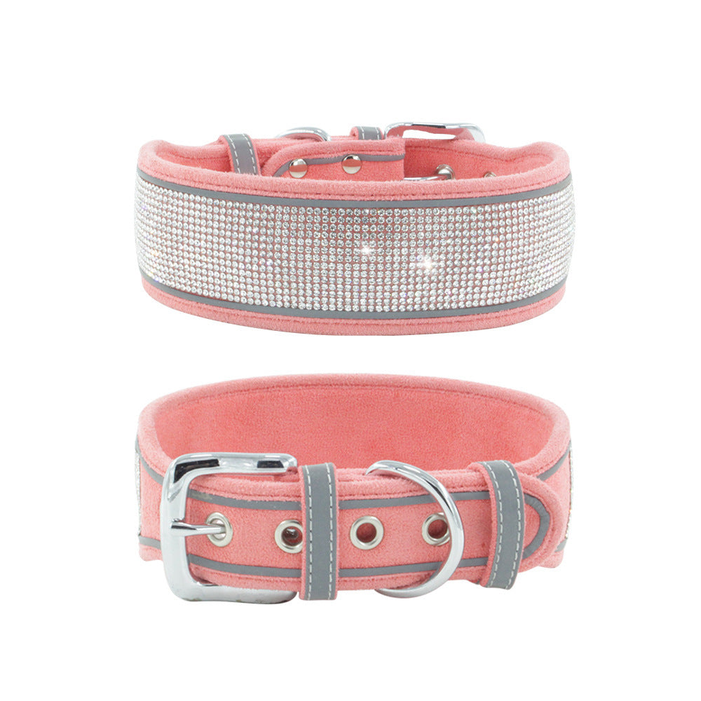 Suede Reflective Rhinestone Dog Collar with Rope