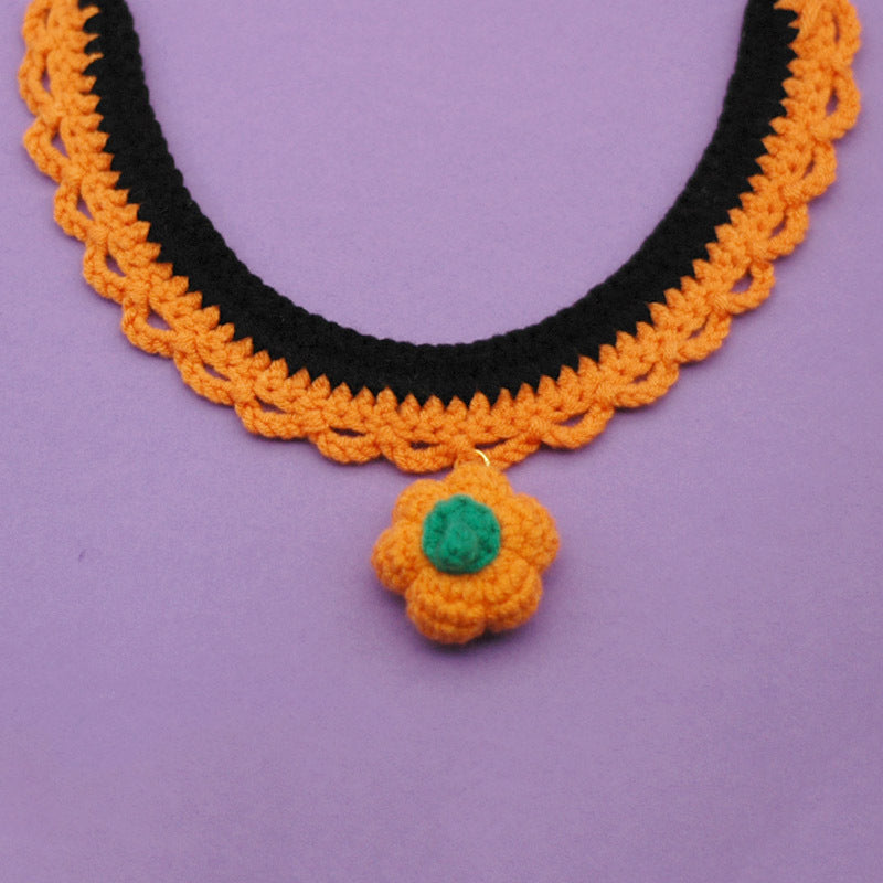 Cat Dog Halloween Hand Crocheted Collar Adjustable Pet Photo Accessories