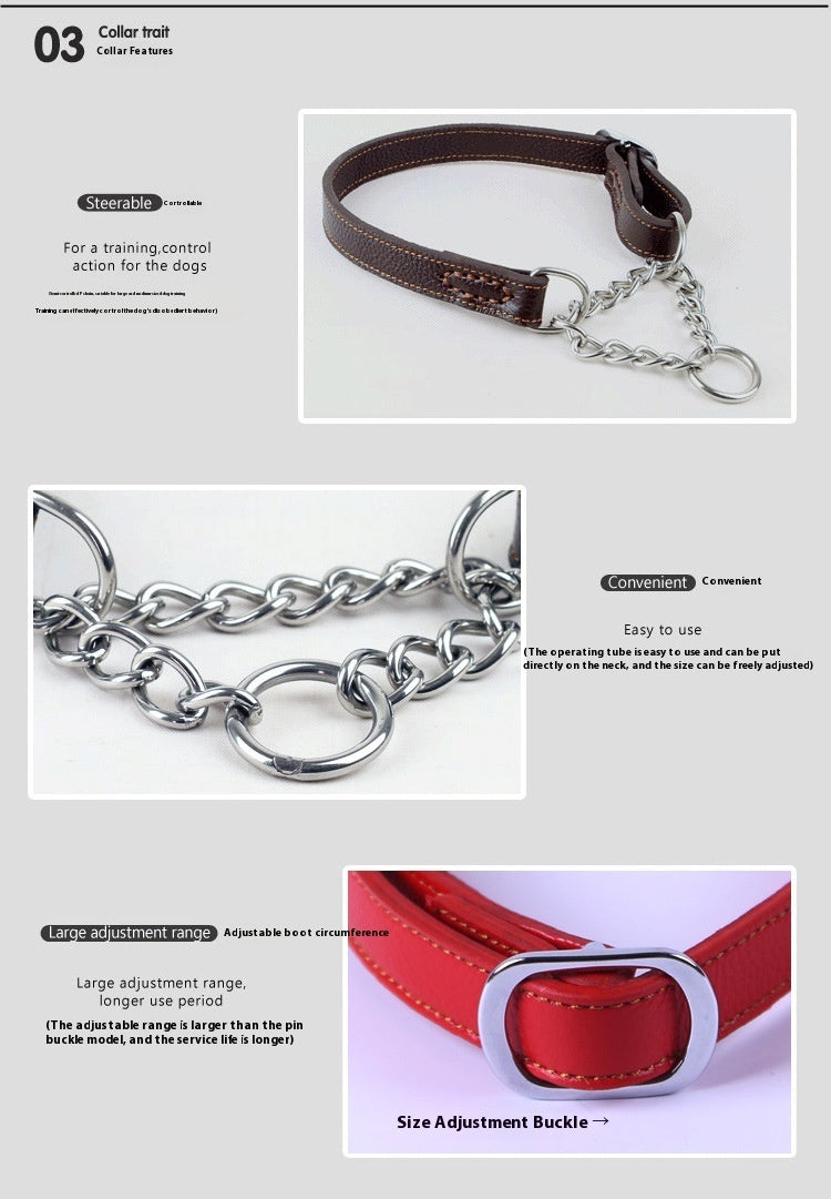 Semi-Controlled Cowhide Leather Dog Collar