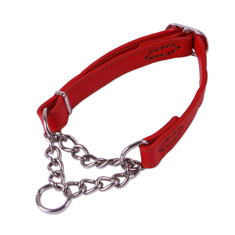 Semi-Controlled Cowhide Leather Dog Collar