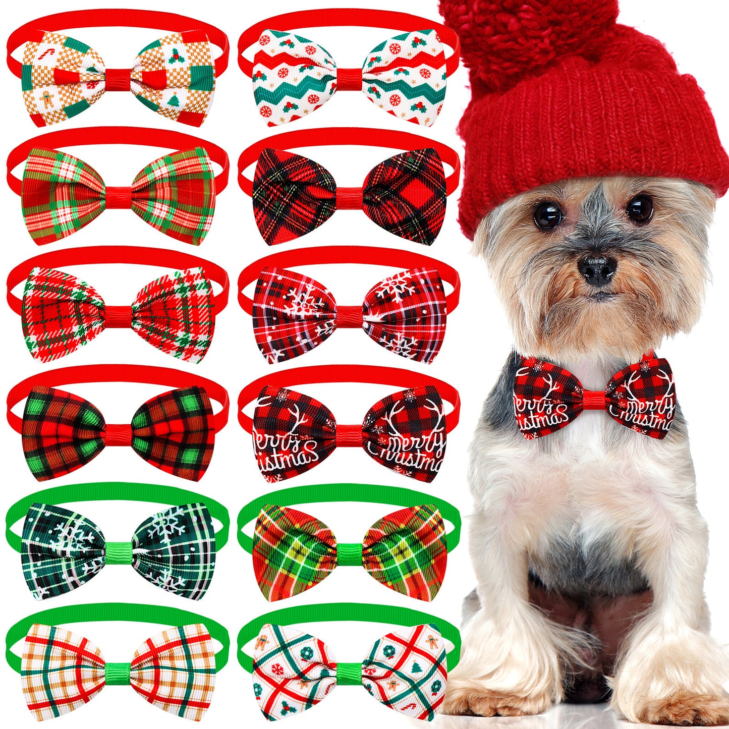 Christmas Plaid Striped Bow Tie Dog Cat One-word Bow Tie Multiple Colors