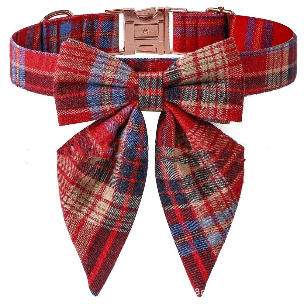 Ondaum Plaid Bow Dog Collar with Metal Buckle – British Style, Durable, and Adjustable